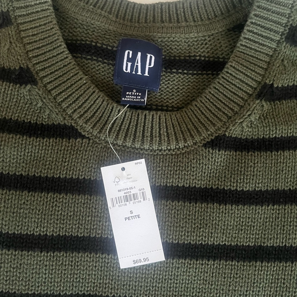 Gap. Boxy green and black stripe sweater. Size small petite